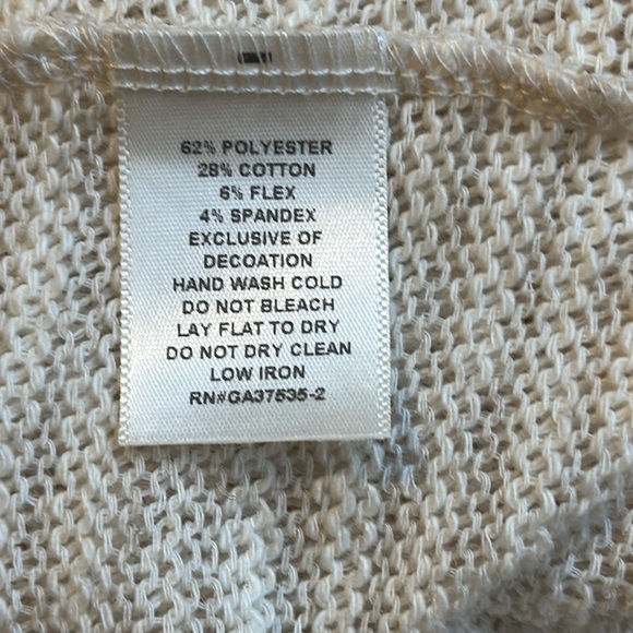 Monteau of Los Angeles cream and tan striped knit cardigan with lace trim. Small - Picture 8 of 9